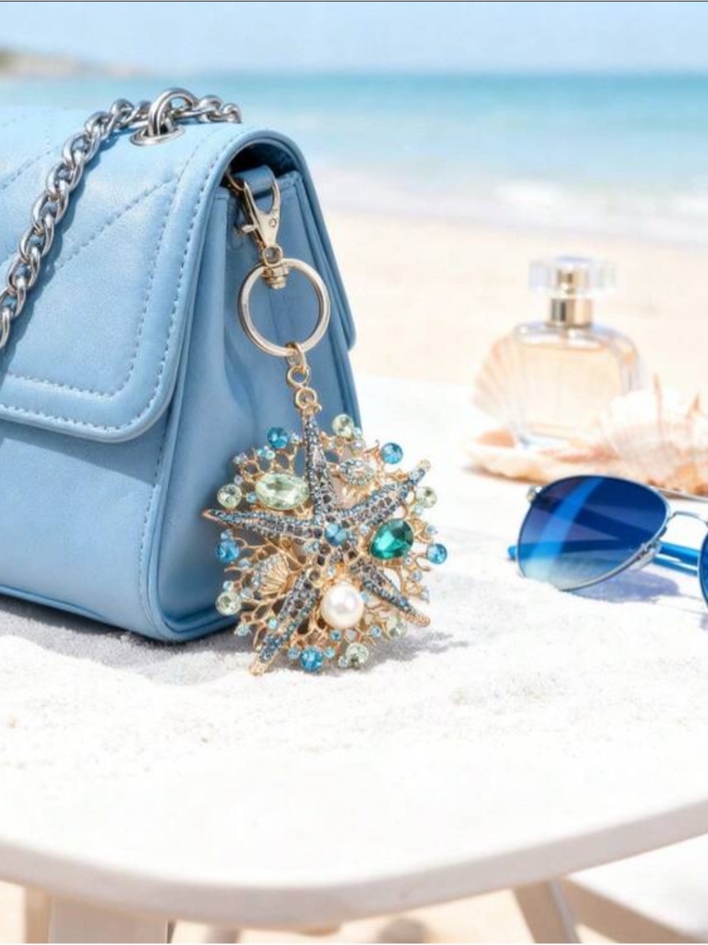 Starfish Pendant Keychain - Gold with Teal and Aqua Accents - Picture 3 of 3
